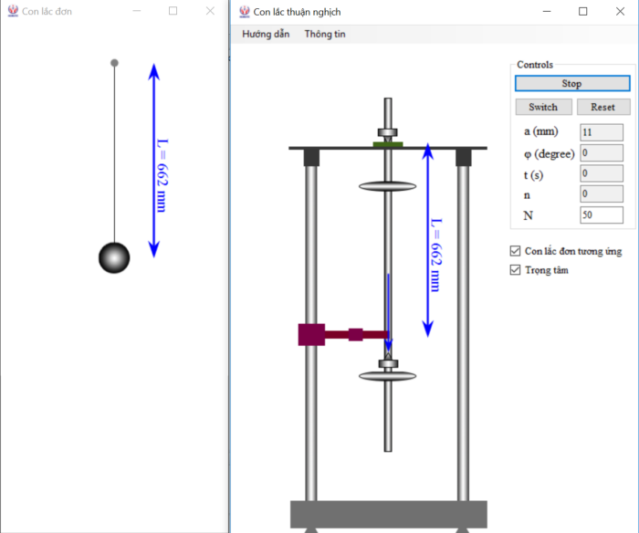 Thí nghiệm vật lý ảo "Con lắc thuận nghịch"