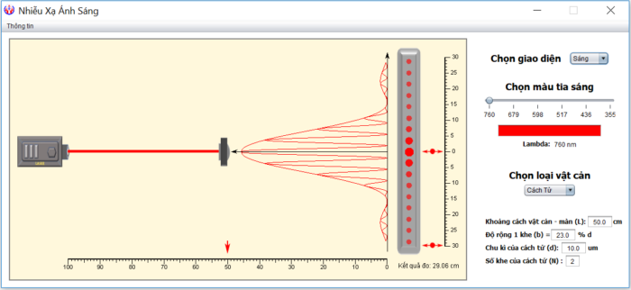 Giao diện chương trình mô phỏng nhiễu xạ ánh sáng